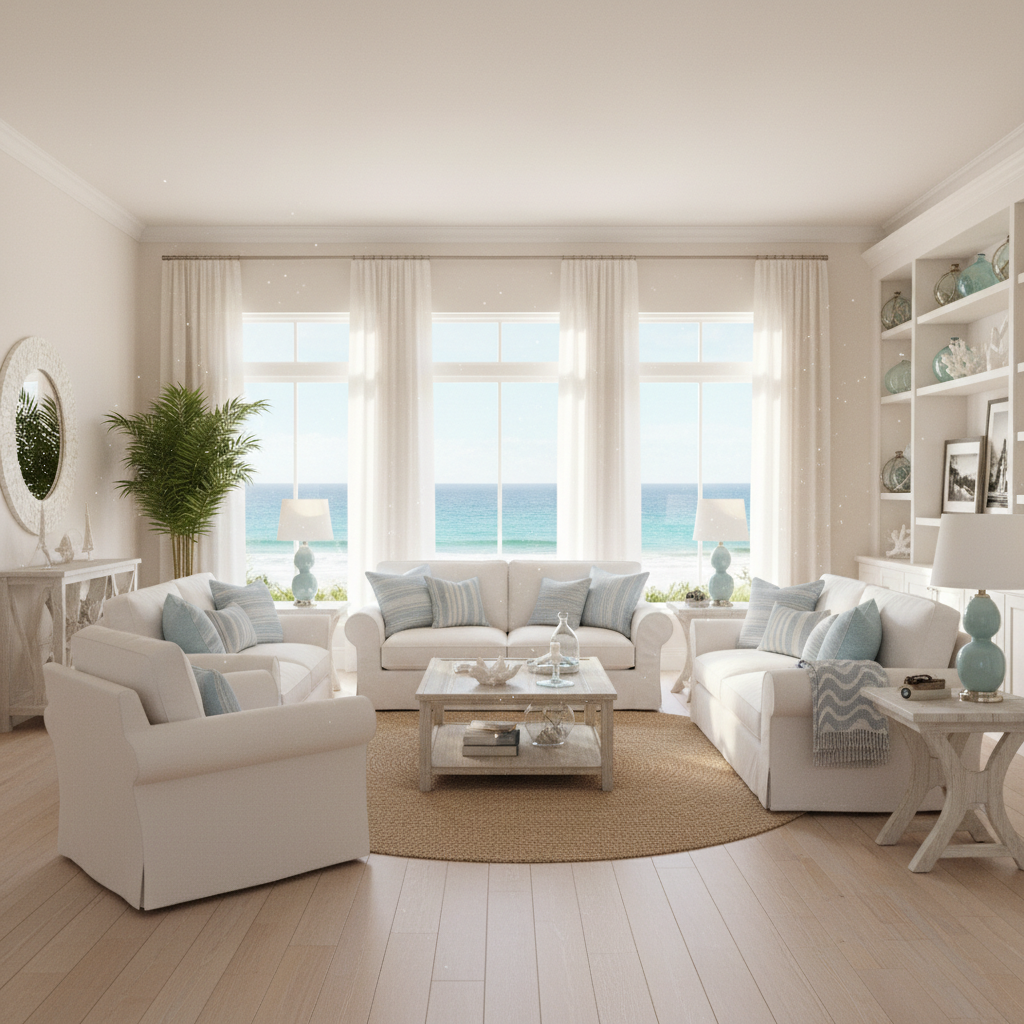 Bright and clean coastal living room